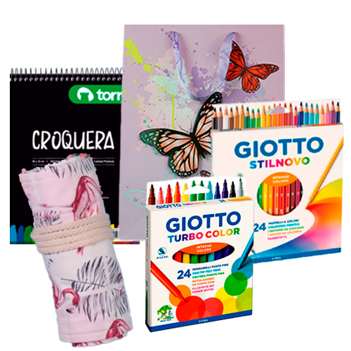 Pack Dibujo 48 Colores + Estuche Rollo Flamenco + Croquera