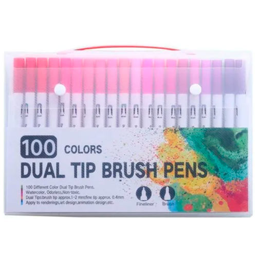 Set De 100 Lápices Brush Pen + Libreta Puntitos Lettering