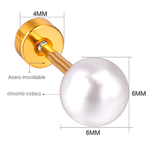 Aros 6mm Con Perla Blanca De Acero Quirúrgico + Caja Regalo