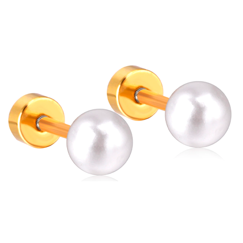Aros 6mm Con Perla Blanca De Acero Quirúrgico + Caja Regalo