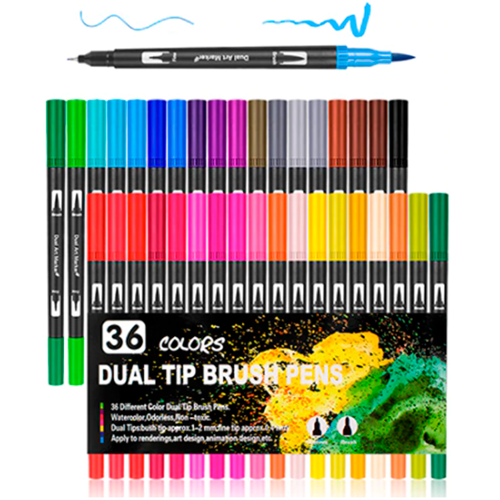 Pack Lettering Brush Pen 36 Col. + Libreta Puntos + Bolsita