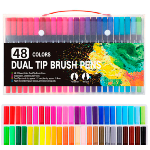 Pack Lettering Brush Pen 48 Col. + Libreta Puntos + Bolsita