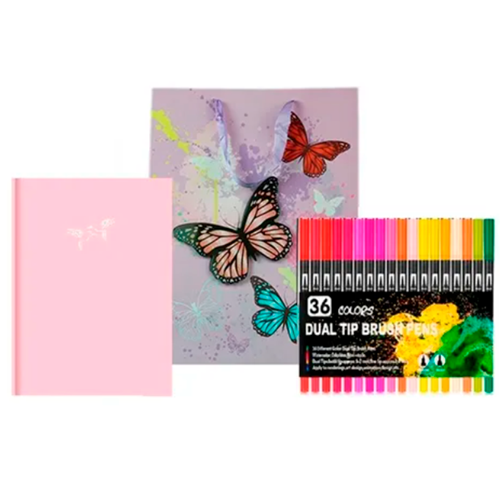 Pack Lettering Brush Pen 36 Col. + Libreta Puntos + Bolsita