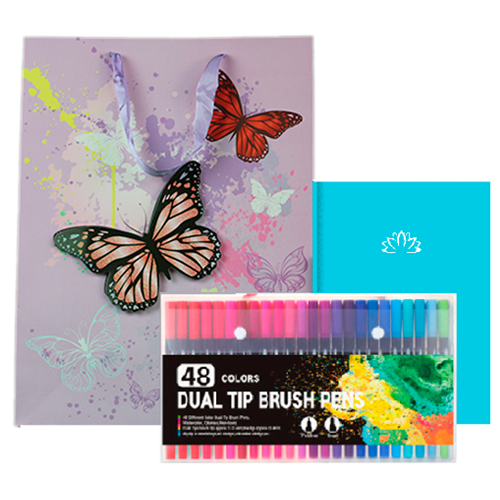 Pack Lettering Brush Pen 48 Col. + Libreta Puntos + Bolsita