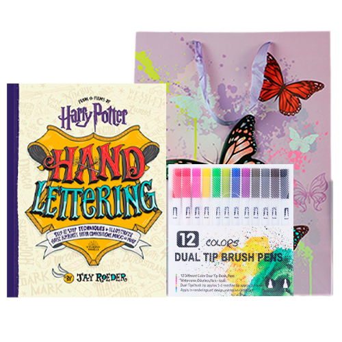 Pack Libro Lettering Harry Potter + Brush Pen 12 Col + Bolsita