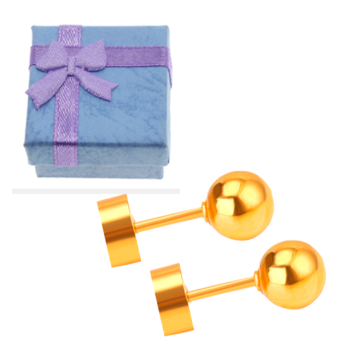 Aros De Acero Quirúrgico Con Perla Dorada + Caja Regalo