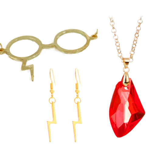 Collar Harry Potter Piedra Filosofal + Collar Lentes + Aros