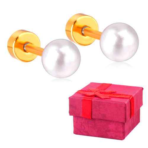 Aros 6mm Con Perla Blanca De Acero Quirúrgico + Caja Regalo