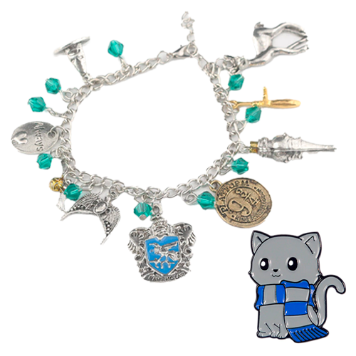 Pack Pulsera Ravenclaw + Pin Gatito Harry Potter + Bolsita